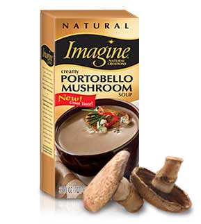 Here's where it gets really unattractive. But yummy all at the same time. Pour half a carton (32 oz) of Imagine Creamy Portobello soup into a bowl. Add two Tablespoons corn or tapioca starch and whisk until smooth. Pour mixture over casserole, then pour the remaining soup over that.